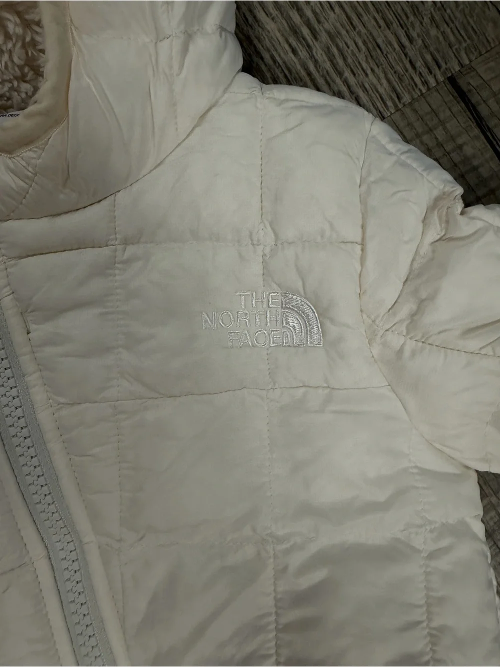 The North Face Cream Quilted Hooded Baby Puffer One-Piece